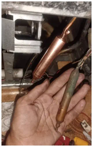 Copper refrigeration line repair during maintenance
